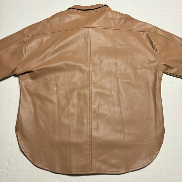 Aaron & Amber Faux Leather Shacket (Shirt Jacket) In Camel Brown Size: Large - Picture 4 of 13